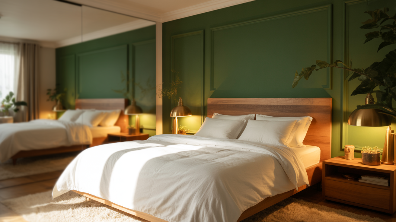 Green Accent Wall with Painted Baseboards