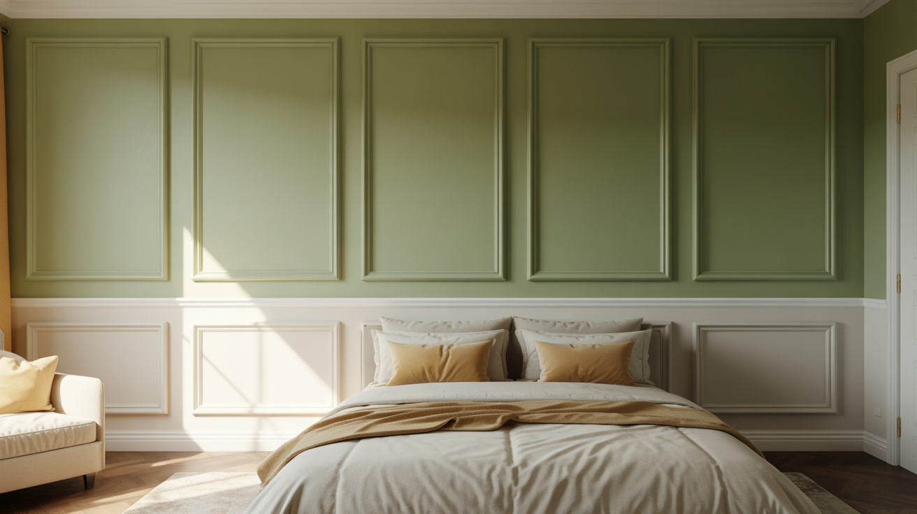 Green Accent Wall with Wainscoting or Paneling
