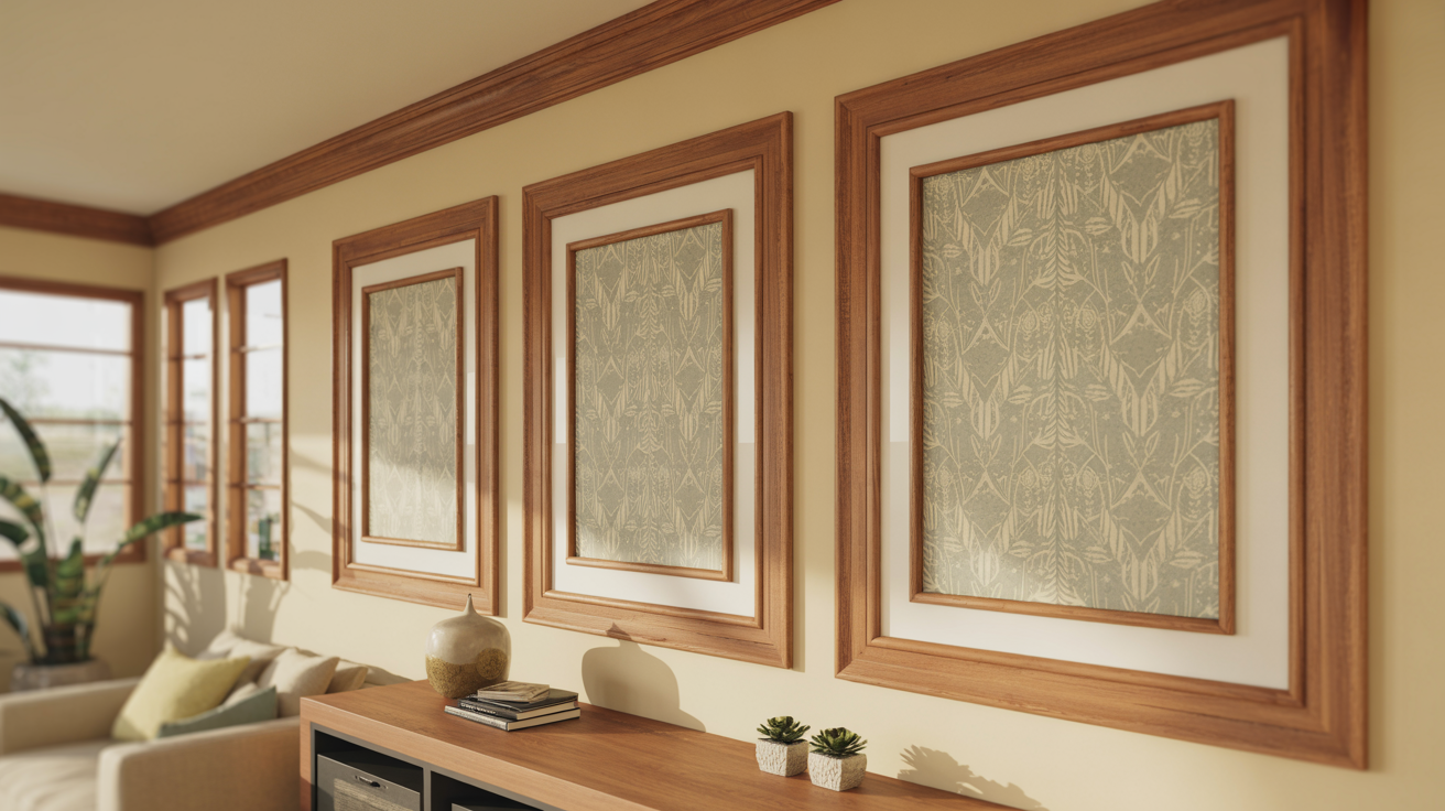 6. Framed Wallpaper Panels with Wood Trim
