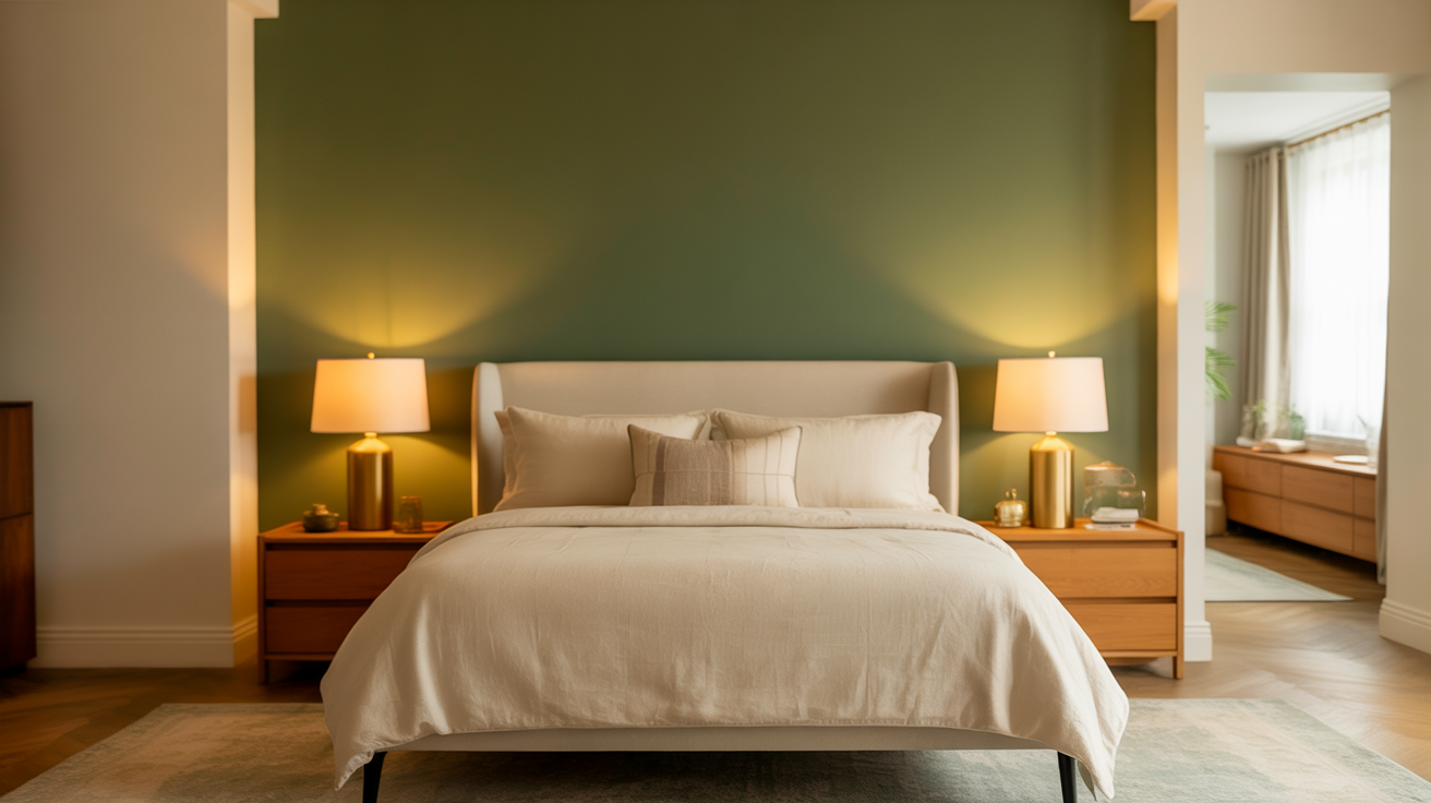 Classic Green Accent Wall Behind the Bed