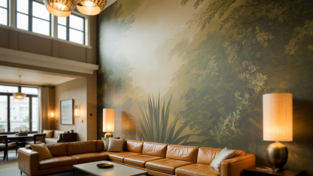 7. Feature Mural Wallpaper on Large Walls