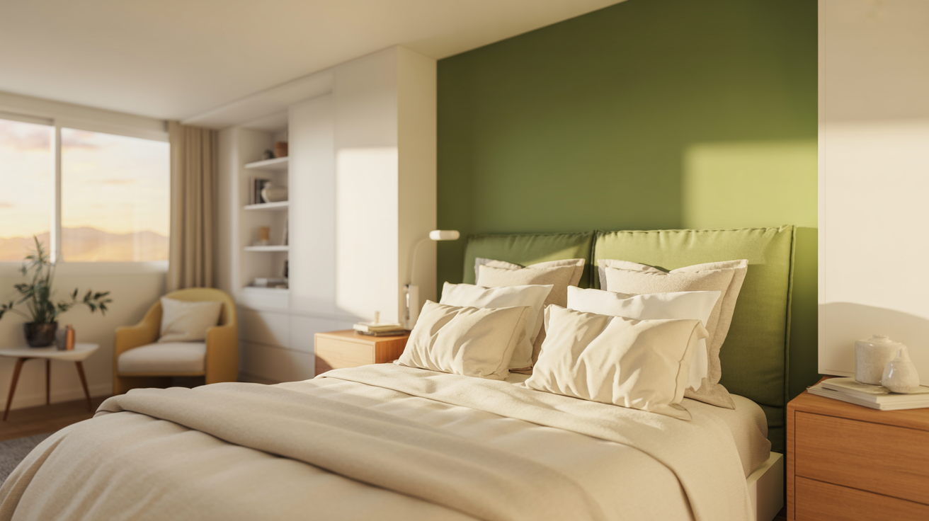 Green Accent Wall with White Walls